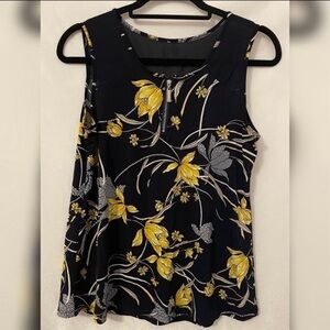 Floral Sleeveless Top - Navy and Yellow